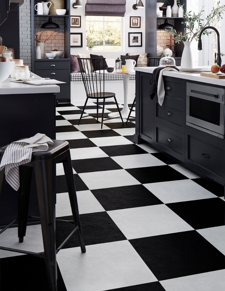 luxury vinyl tile floors in a modern kitchen