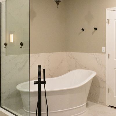 bath remodel with tub and custom shower in Mentor, OH