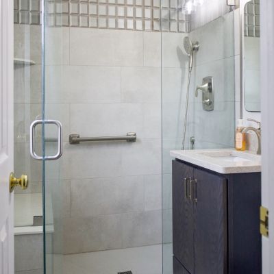 bath shower remodel with countertops and vanity in Mentor, OH